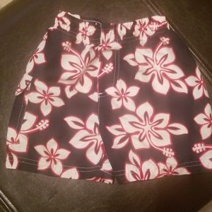24m navy blue and red floral bathing suit shorts